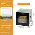 Stainless steel food dehydrator with multiple trays and an LED control panel.