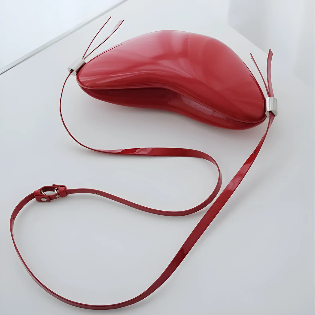 Red heart shape crossbody bag PU synthetic leather urban simplicity style single shoulder strap