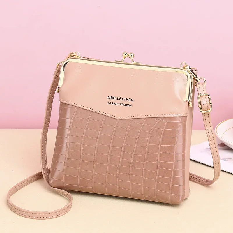 Retro solid colour PU leather messenger shoulder bag 18x4x17cm with embossed finish and multiple internal pockets