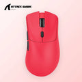 Attack Shark wireless triple-mode gaming mouse in black, white, or red with ergonomic design
