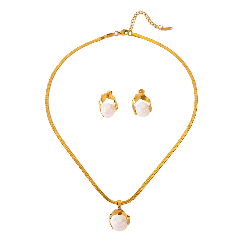 Titanium steel earrings set with love heart water drop bell shapes and box chain necklace
