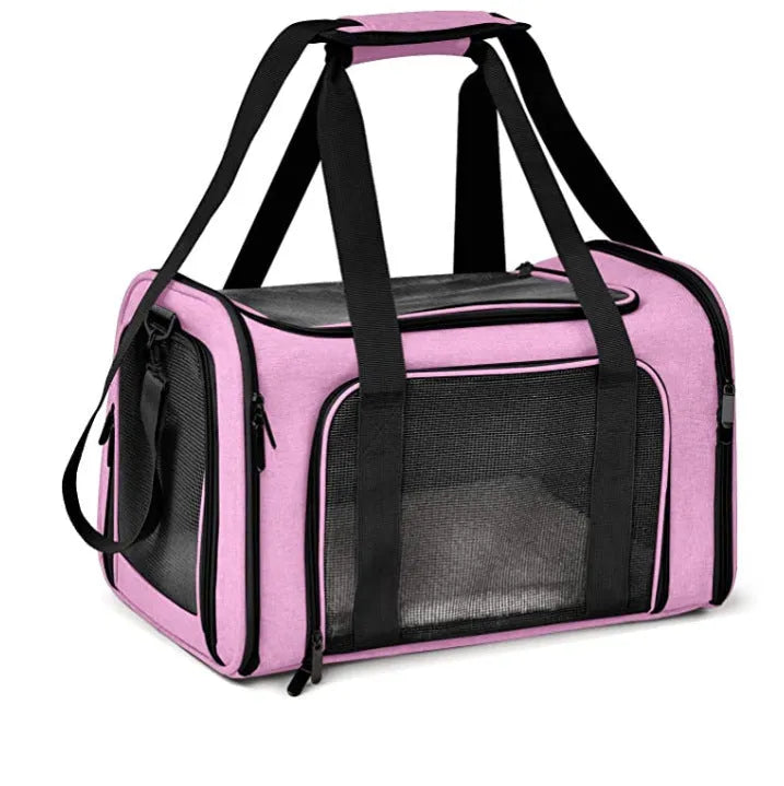 Pet travel backpack made of cationic linen fabric in blue colour, 44x28x28cm size for cats and small dogs