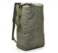 Canvas outdoor climbing backpack in khaki large size with double shoulder straps and car-suture detailing