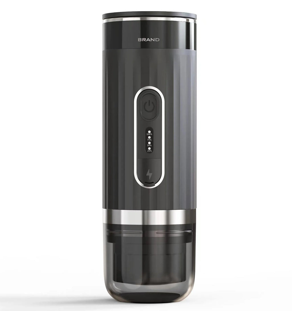 Black portable K-cup coffee machine for car and outdoor use with wireless design