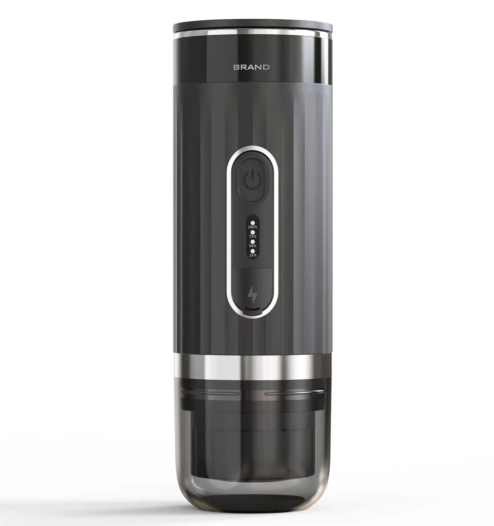 Black portable K-cup coffee machine for car and outdoor use with wireless design