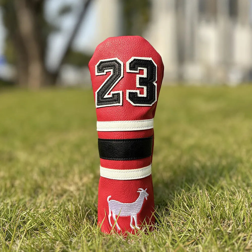 PU golf club sleeve for wooden pole sets in red, black, white, or yellow colours.
