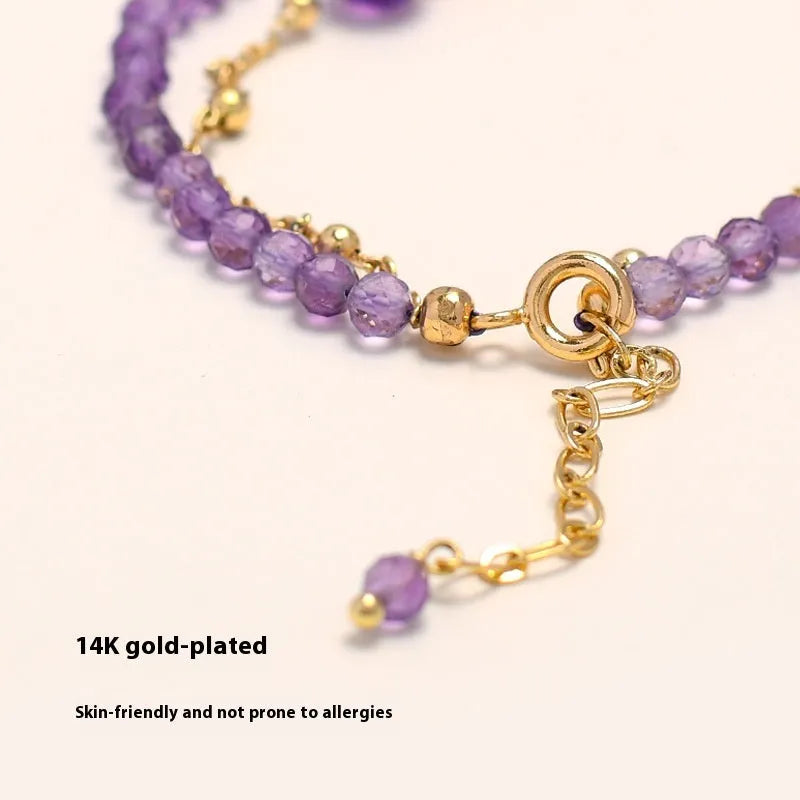 Women's amethyst bracelet with genuine pearls and crystal stones in Chinese-style design