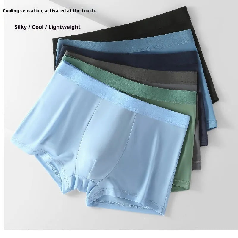 Men's flat-cut ice silk shorts in solid colour, plain weave fabric, size L to 4XL, front view