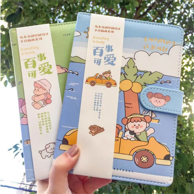 A5PU hand ledger notebook with themed paper cover showing travel or ice cream design
