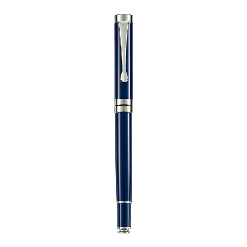 Metal fountain pen with fine F-0.5mm nib, black gold clip finish, 140mm length