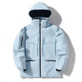 Men's winter thicken thermal hooded ski jacket in fluorescent green with full front zip and side pockets