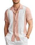 Men's slim fit Hawaiian short sleeve shirt with digital printed pattern on elastic polyester fabric