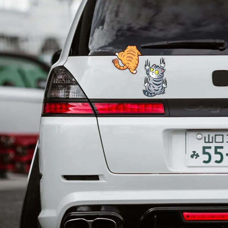 Scratch pet cat car sticker set three PVC stickers with cat design on white background