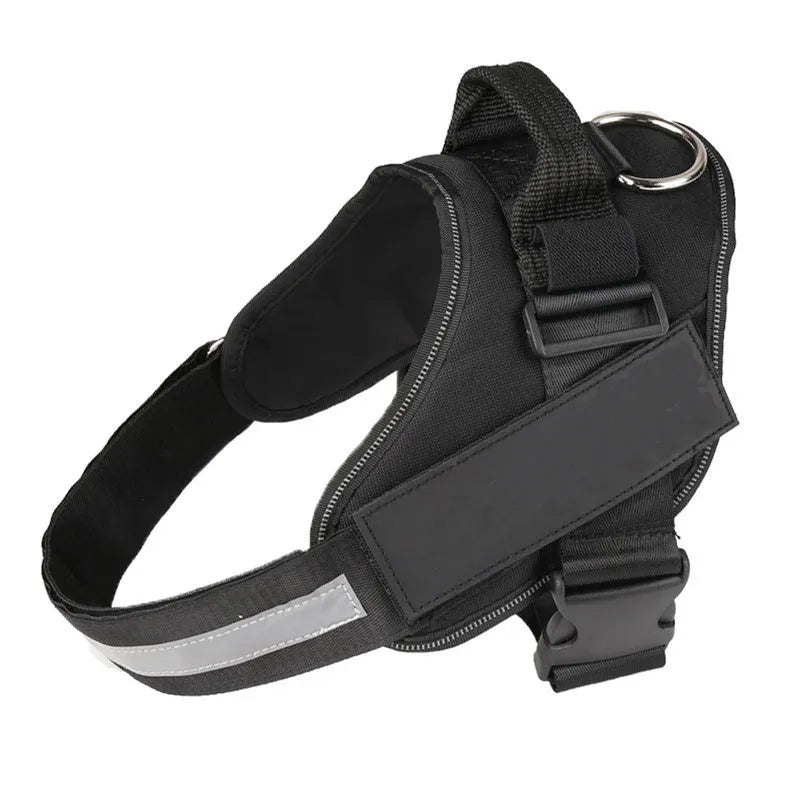 Reflective adjustable no-pull dog harness with handle on black labrador
