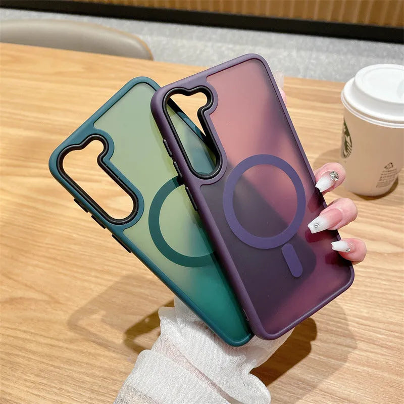 Acrylic magnetic frosted phone case for Samsung Galaxy in dark purple – soft grip fall protection cover