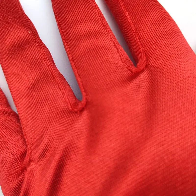 Short satin bridal wedding gloves with fingers for women in multiple colours including white and red