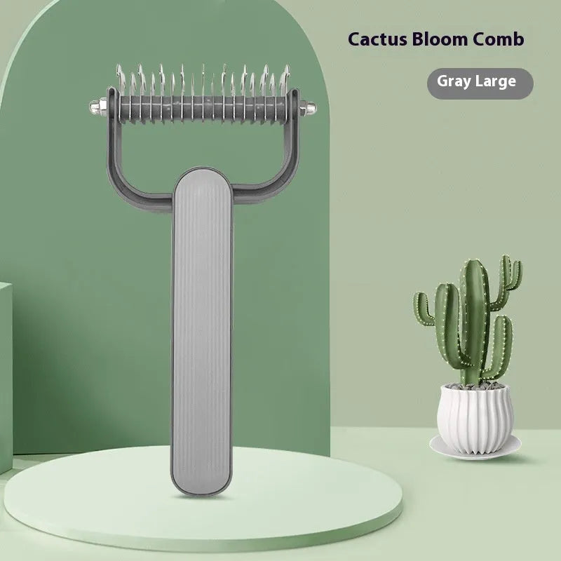Dog grooming unknotting comb with green PP handle and stainless steel teeth