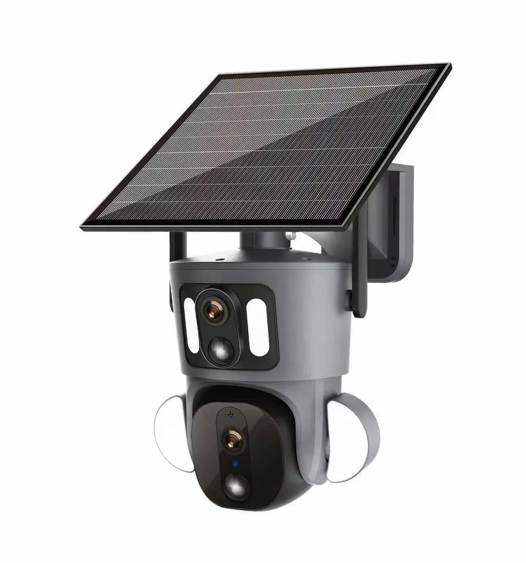 Solar binocular three-screen surveillance camera for outdoor security with 4MP resolution