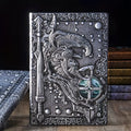 Handmade leather A5 notebook with 3D warriors relief embossing on the cover in bronze colour