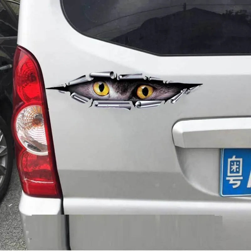 Tiger Eye Eagle Eye 3D car bumper sticker on transparent PVC, 10 cm by 35 cm.