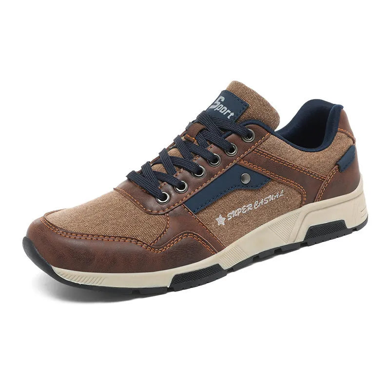 Men's casual retro plus size outdoor shoes in solid colour with EVA sole, artificial leather upper, front lace-up, flat heel, round toe