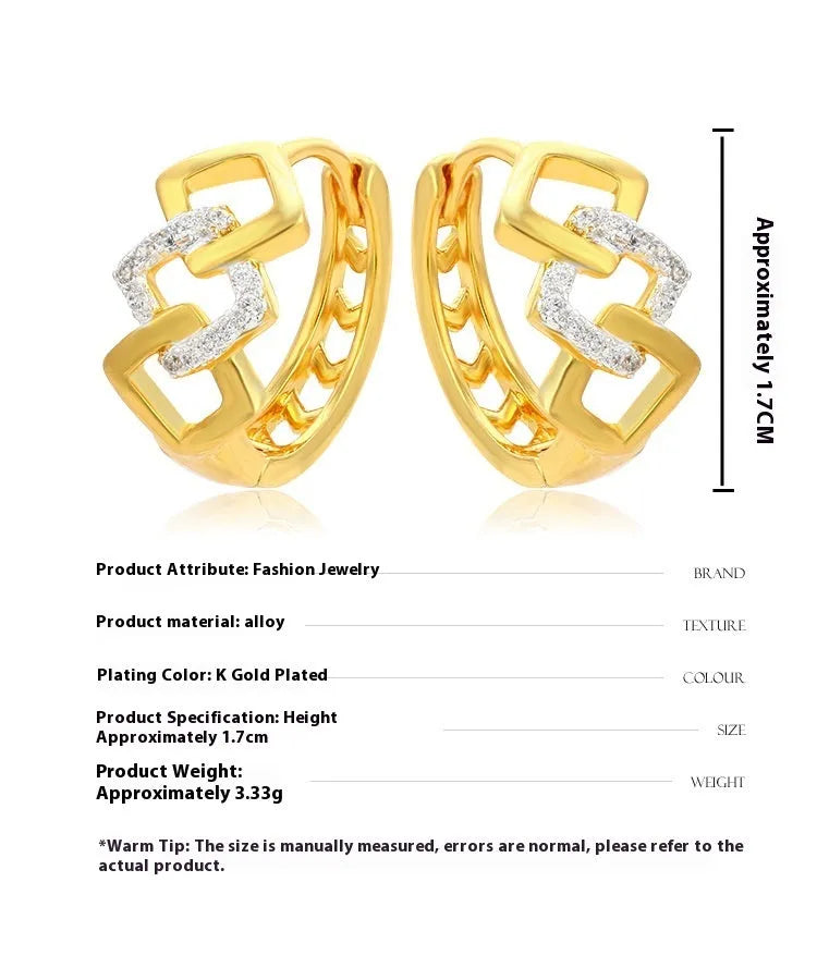 Geometric hollow out gold electroplated alloy earrings with simple ear clip style