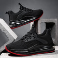 Men's low-top black mesh running shoes with white rubber sole and lace-up front.