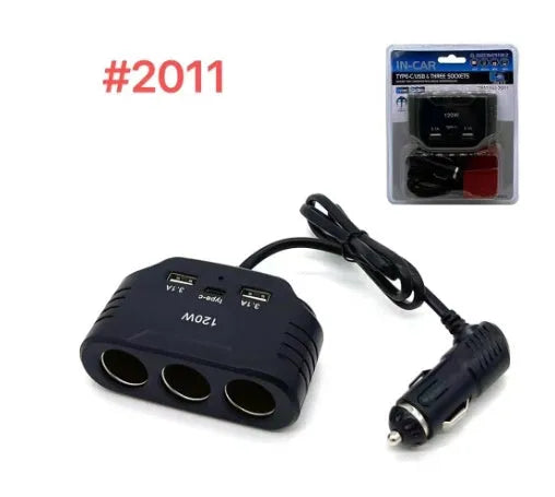 Black plastic 120W car charger converter with 12V 24V fast charging support for vehicle power outlets