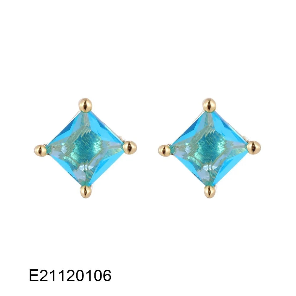 Gold-plated brass drop-shaped earrings with zircon stones in candy colours