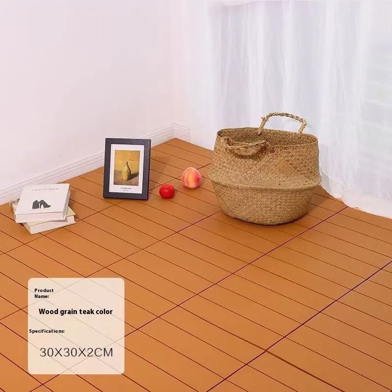 Wood grain plastic floor tile measuring 300x300mm, showing non-slip surface texture