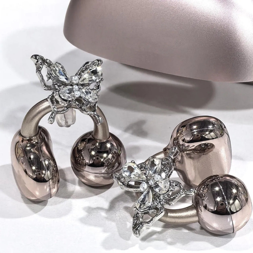 Silver copper earphone clip with diamond bow and drill buckle design for headphones