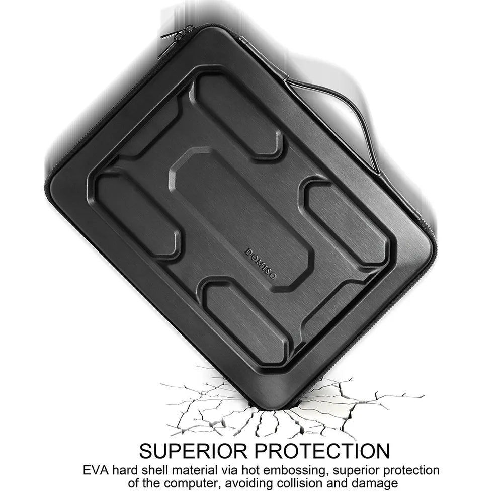 Black laptop protective hard case with grip, shoulder bag style, 10 inch size on white background