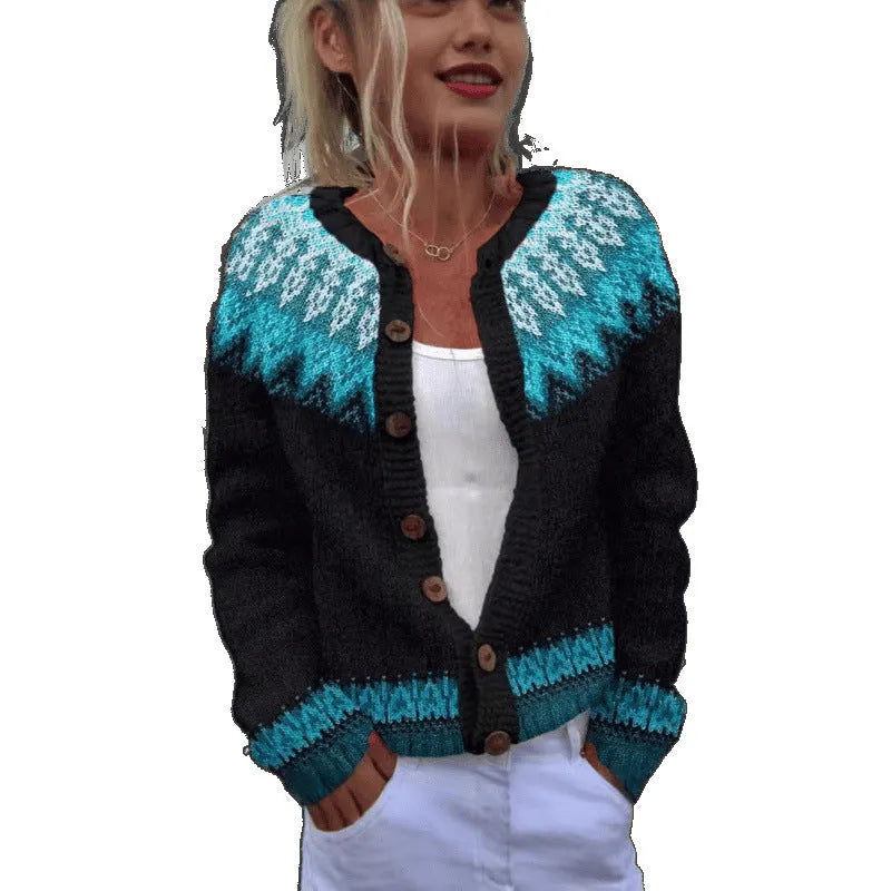 Yellow digital print cardigan coat with a 3D pattern, shown on a hanger