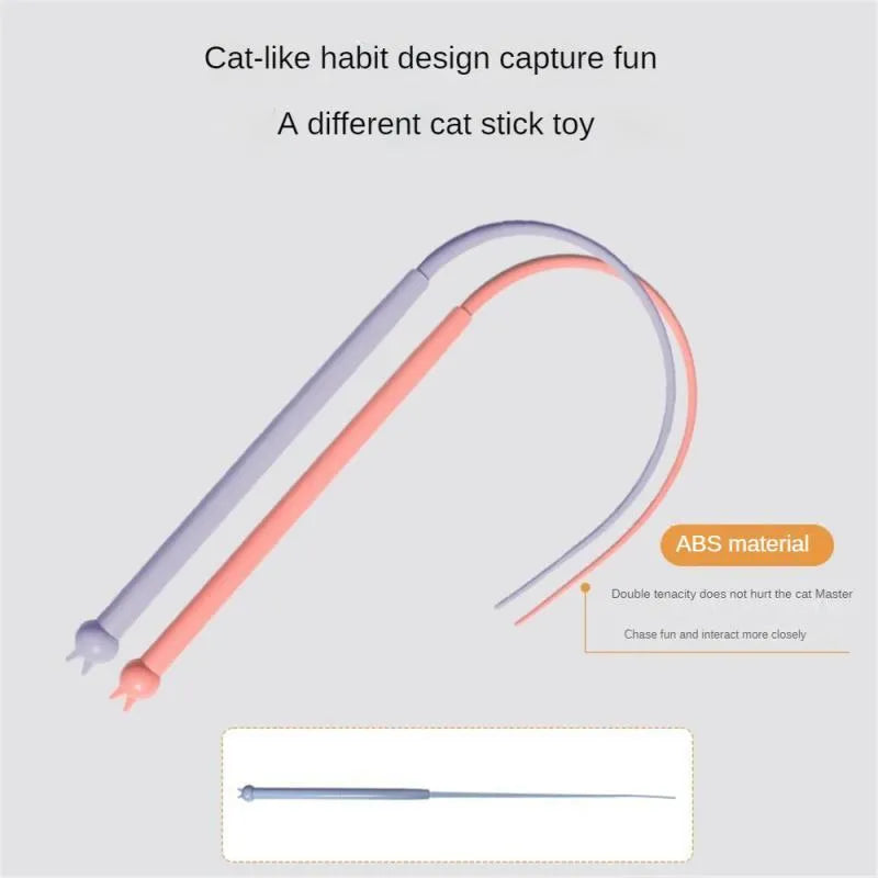 Blue cat teaser wand with silicone mouse tail measuring 80cm length with cat head handle design