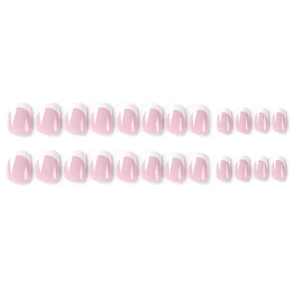 24 white artificial nails with plaid pattern design arranged as nail tips