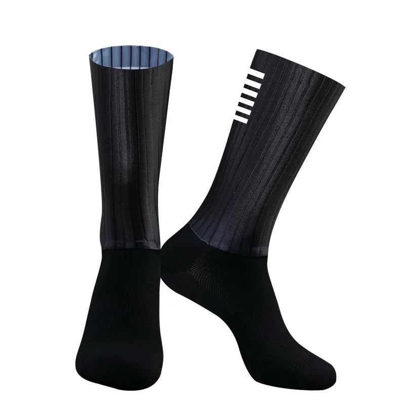 A pair of breathable athletic sports socks for cycling and running, available in six colours.