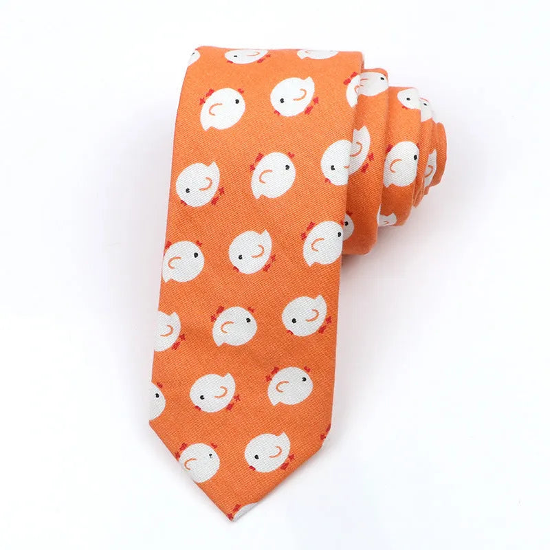 Narrow cotton bow tie with Korean-style cartoon patterns in multiple colour options