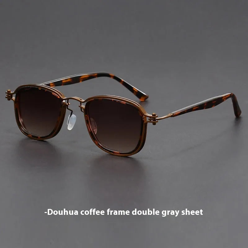 Retro square sunglasses with metal arms and tinted AC lenses in a Hawksbill Tea colour finish.