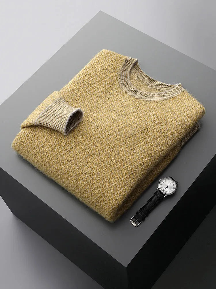 Round-neck thickened grid pullover sweater in loose fit, long-sleeve Korean style winter jumper, sizes S to XXL