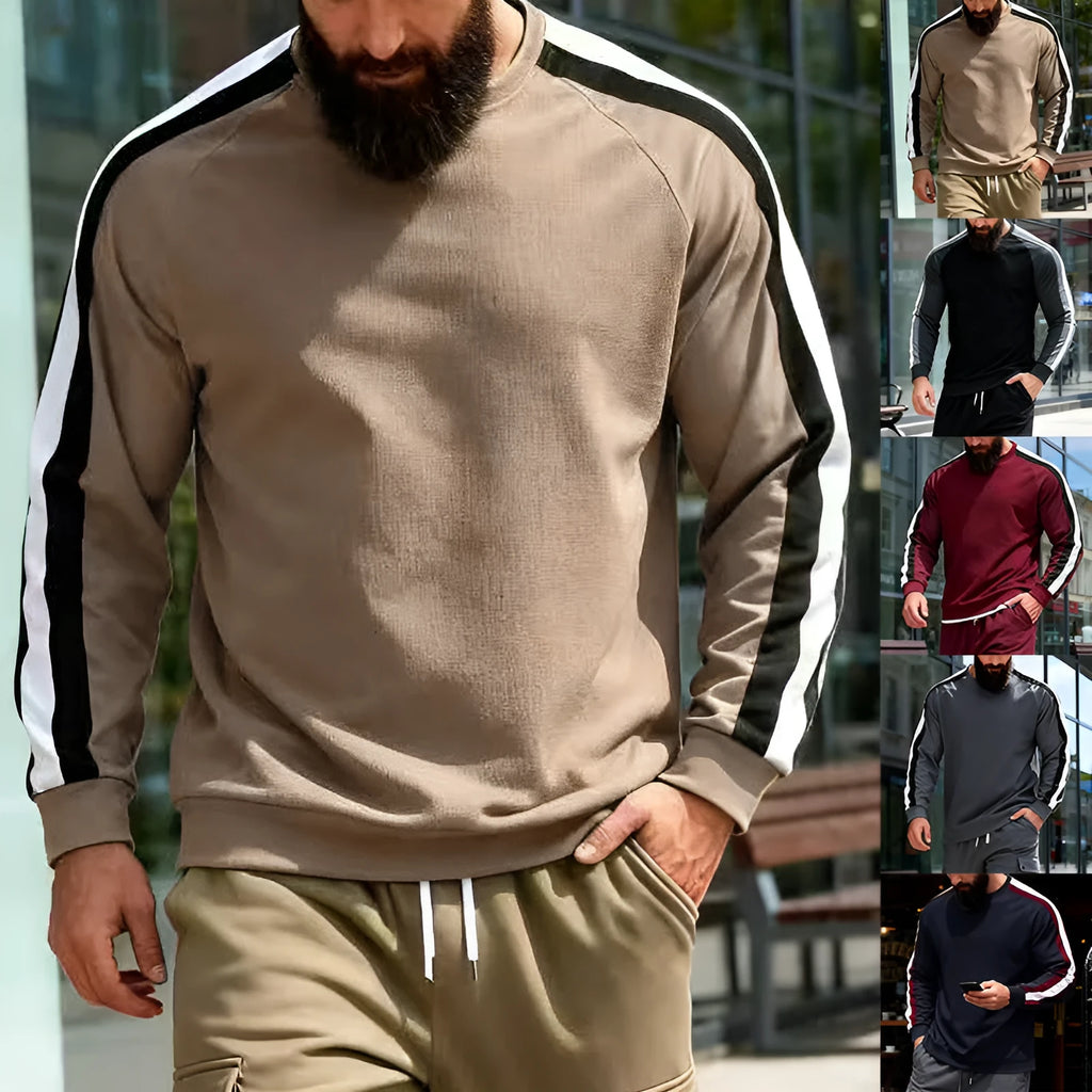 Men's long sleeve striped hoodie in loose fit, polyester, six colours, sizes S to XXXL