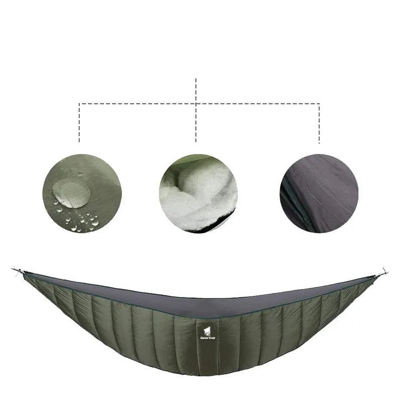Green waterproof portable folding camping hammock made of 20D380T nylon grid cloth, 228x65cm size