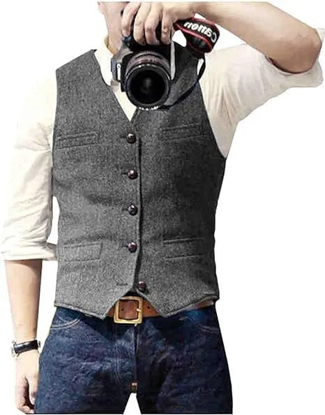 Fashion casual herringbone men's vest in slim fit, five colour options, viscose material