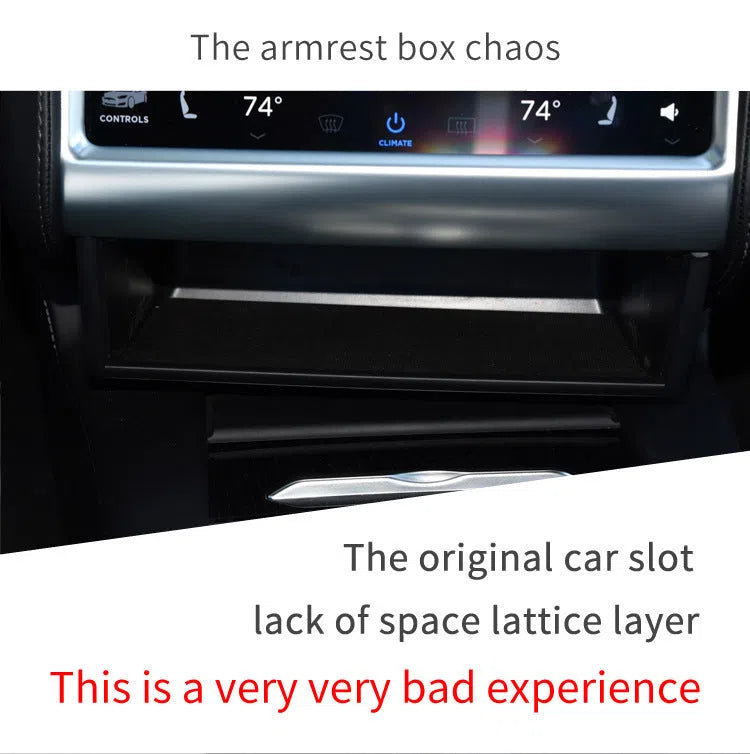 Black plastic car storage grid drawer box for Tesla centre console 26x19x6.5cm