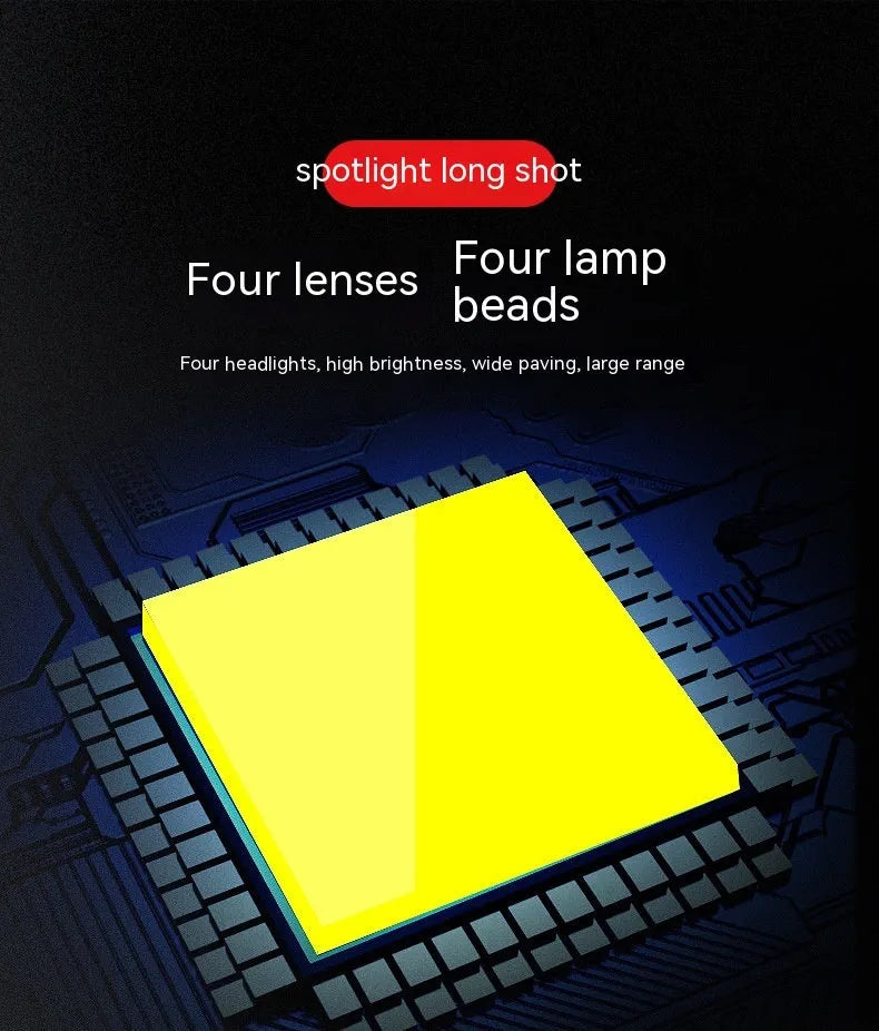 Four-eye vehicle spotlight with aluminium base plate showing white and yellow light options