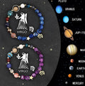 Natural stone zodiac beaded bracelet set showing twelve astrology sign bracelets with adjustable strings