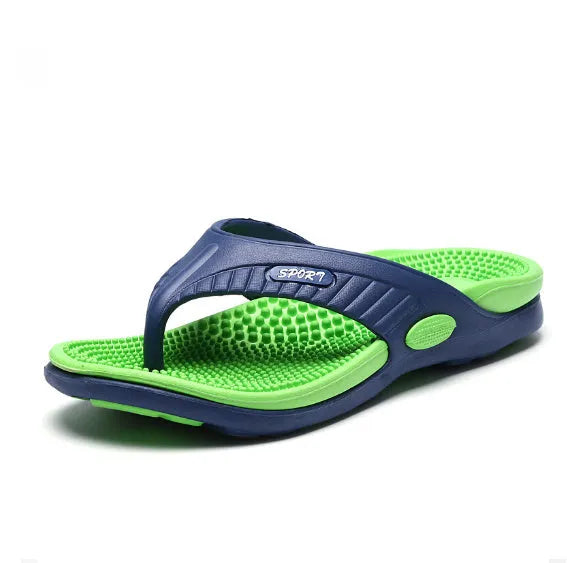 Men's flat slippers with rubber plastic sole in khaki colour for home and outdoor wear