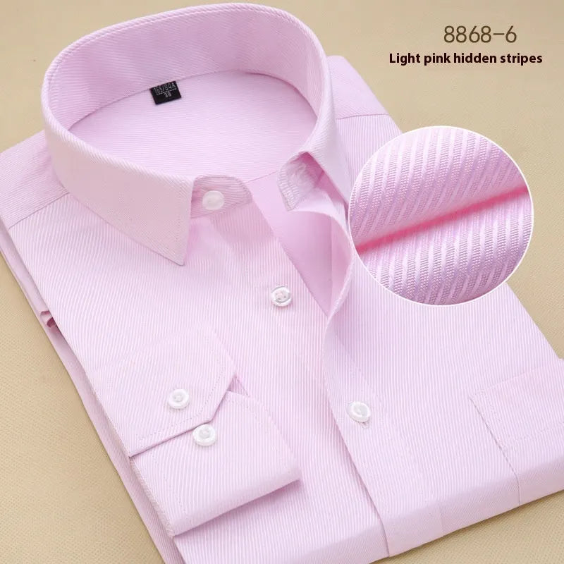 Men's black long sleeve slim fit business shirt made from cotton.