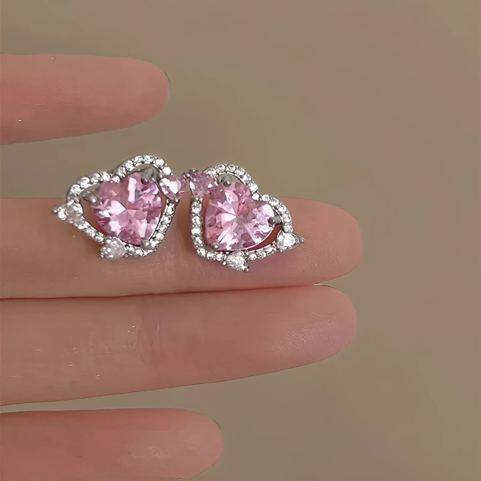 White k heart-shaped stud earrings for women with butterfly clasps