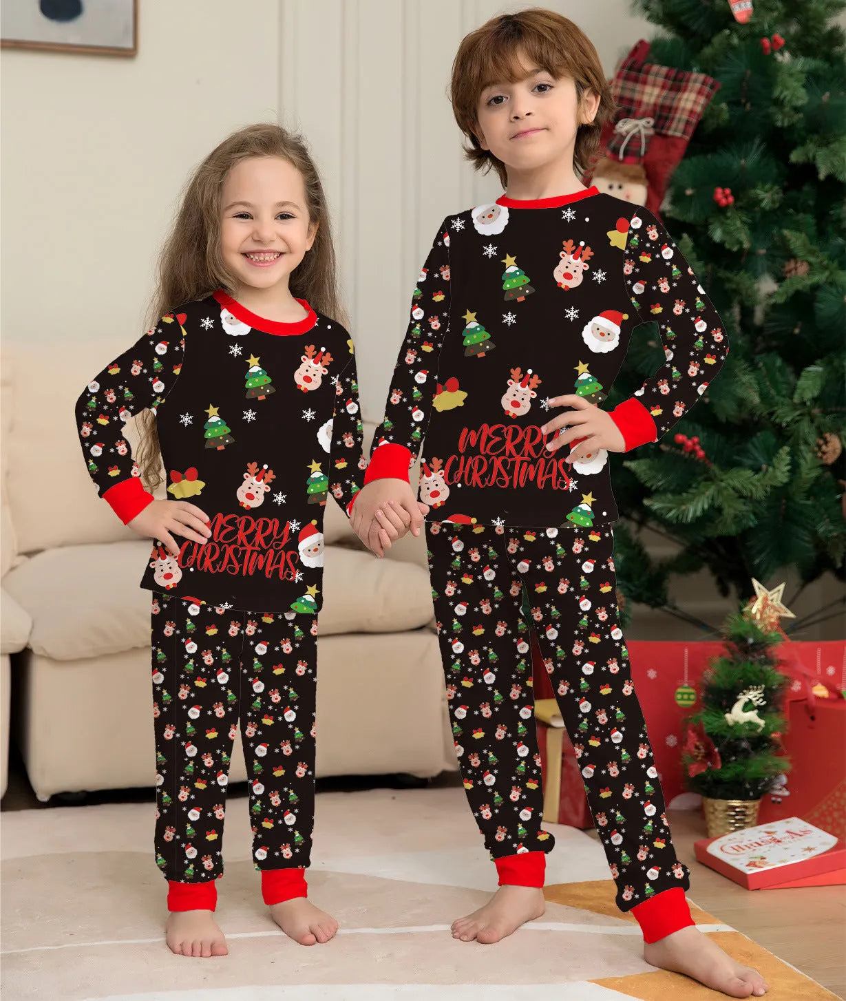 Family Christmas matching pajamas set in cotton with plaid designs for adults, children, babies and dogs