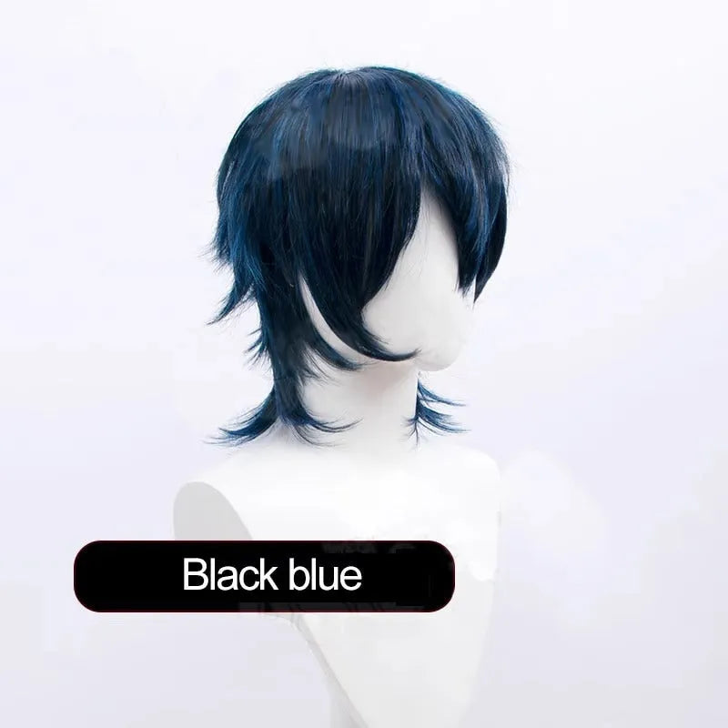 Short anime style cosplay wig with anti-curling hair tail in high-temperature fiber material